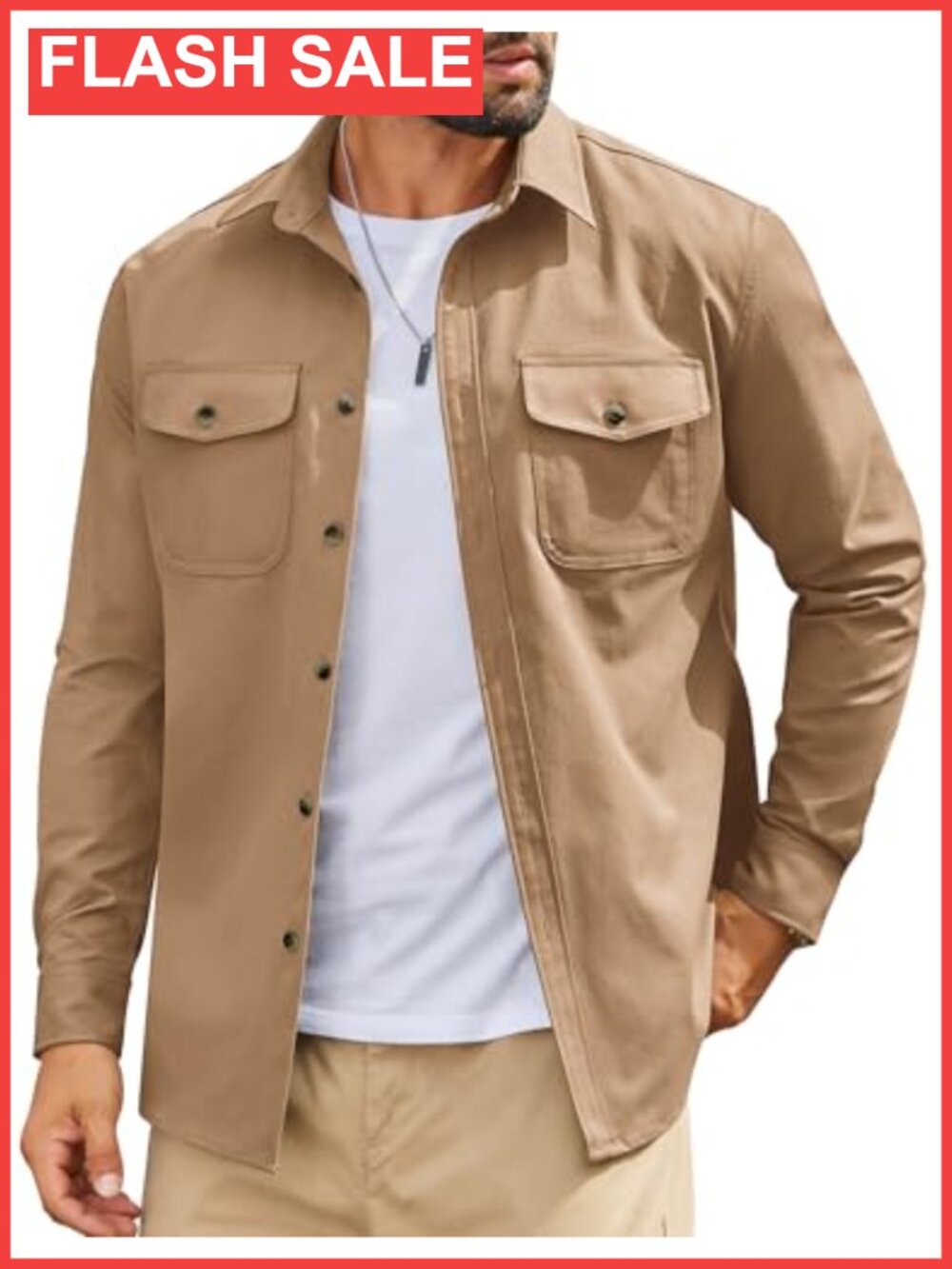 Men's Solid Button Down Long Sleeve Shirt Jacket Shacket